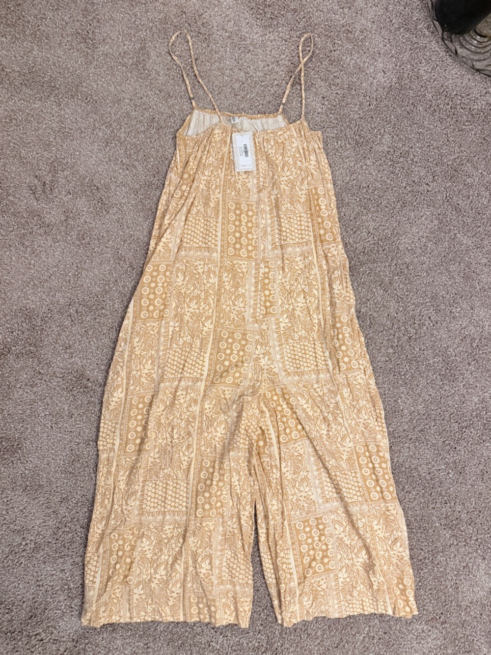 NWT Boho Coastal Wide Leg Jumpsuit XL 🌞 Mustard Print Flowy Beachy Summer Romper - Picture 2 of 5
